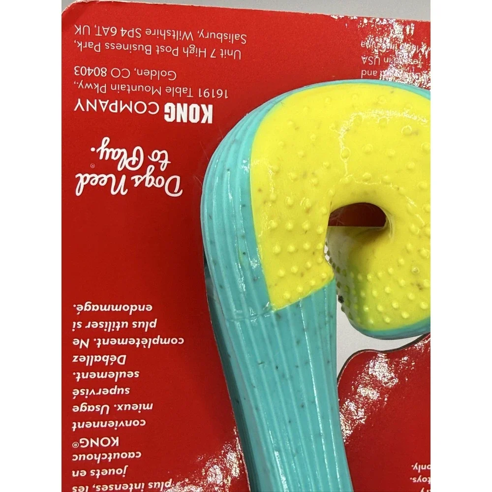 KONG Rerun Whoosh Bone Sm/Md Dog Toy Treat Dispensing Fetch Chew Teal Yellow